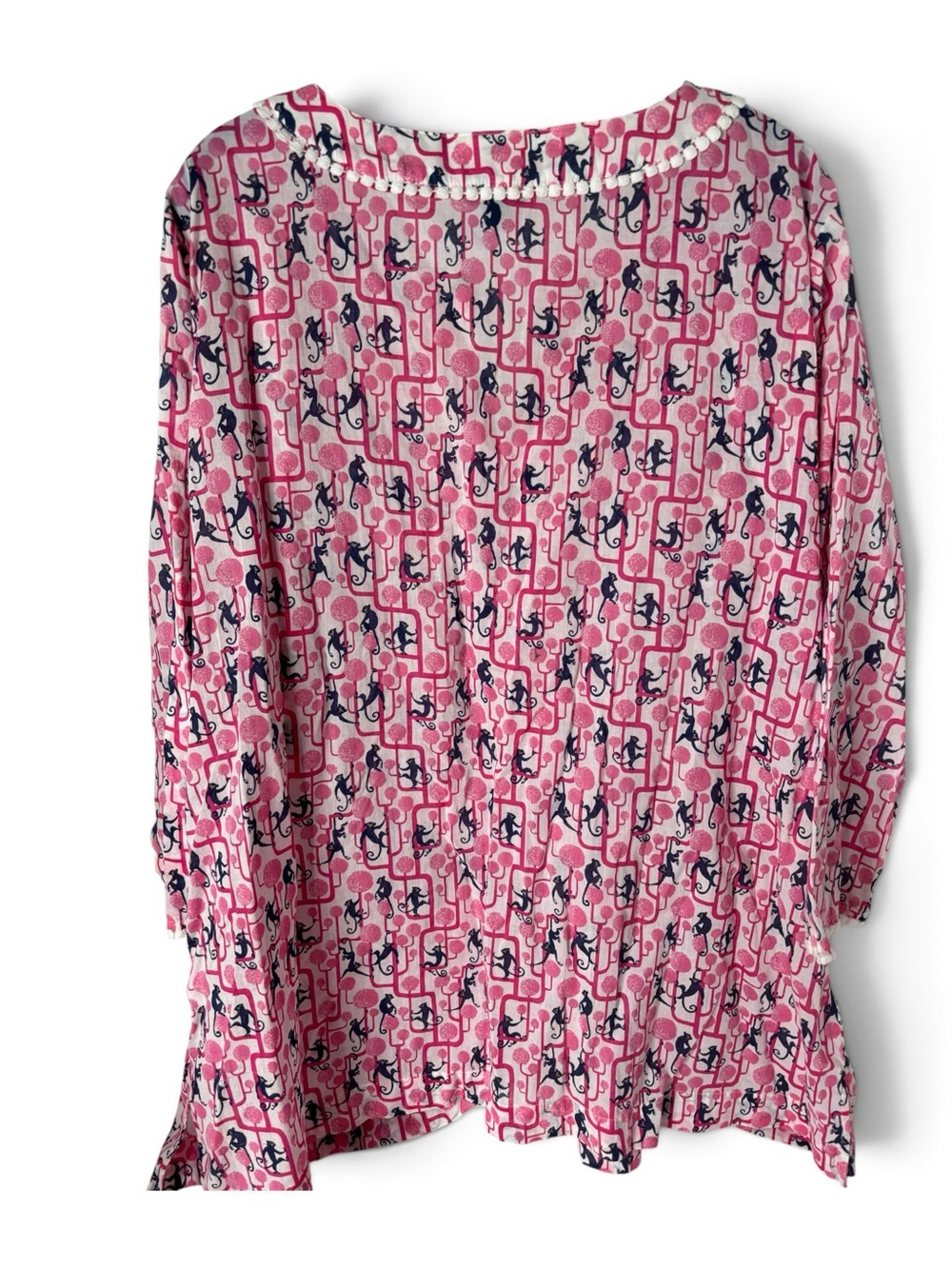 Talbots Pink Printed Tunic with Navy Motif and Trim - Picture 2 of 7